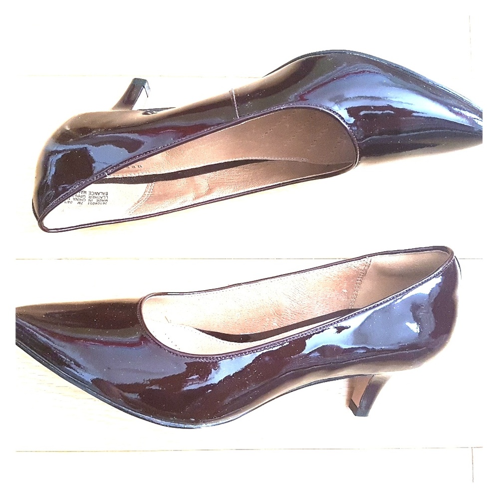 Clarks patent leather pumps